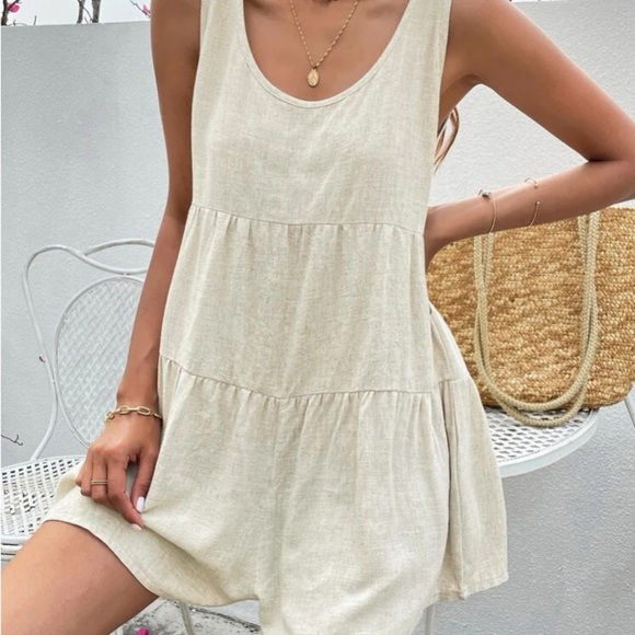 NEW Shein Cream Solid Ruffle Hem Sleeveless Romper Size Large - Picture 6 of 8